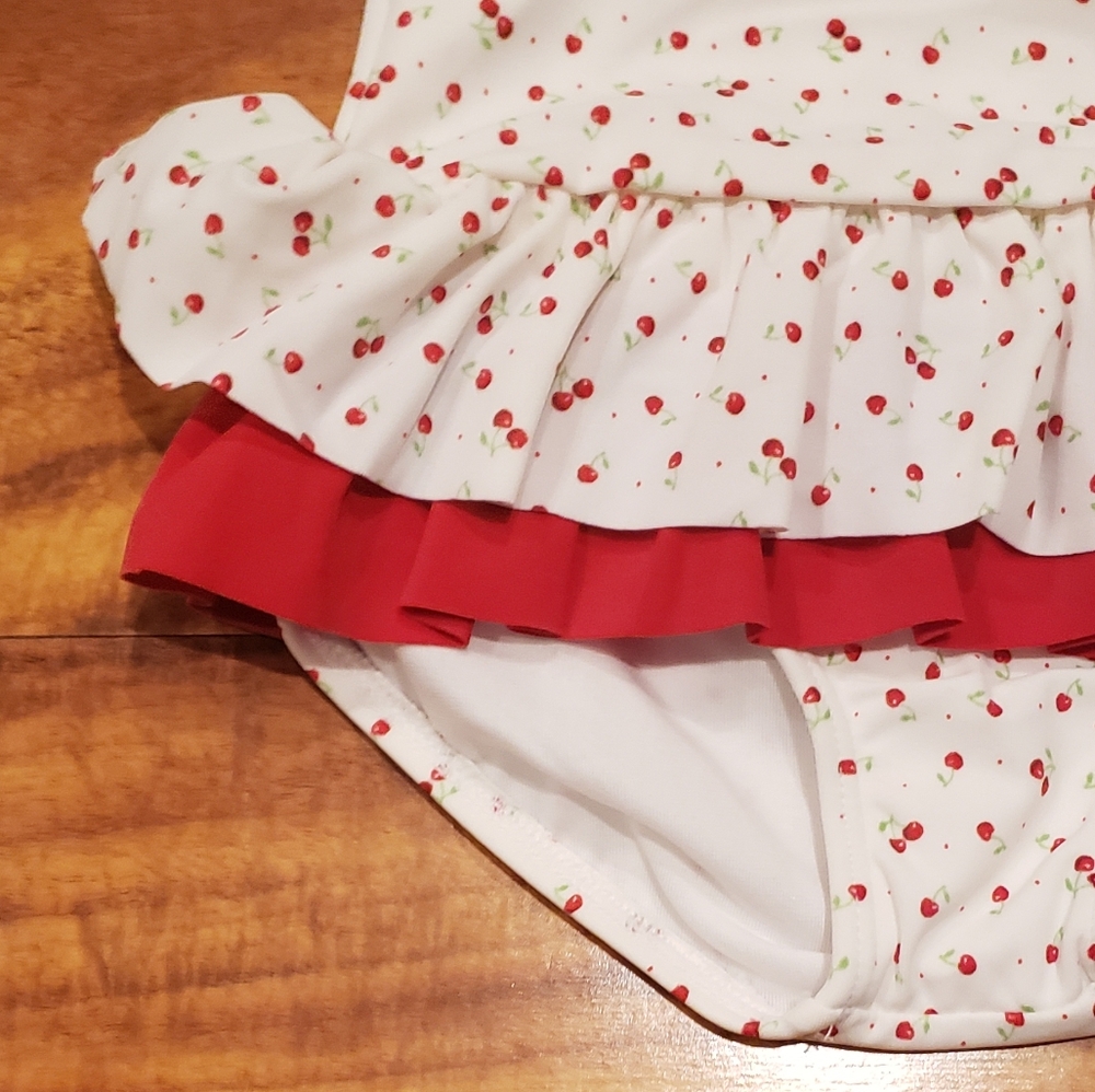 Janie and Jack NWT 6-12 months cherry ruffle swimsuit, coverup, shoes and socks - Picture 3 of 16